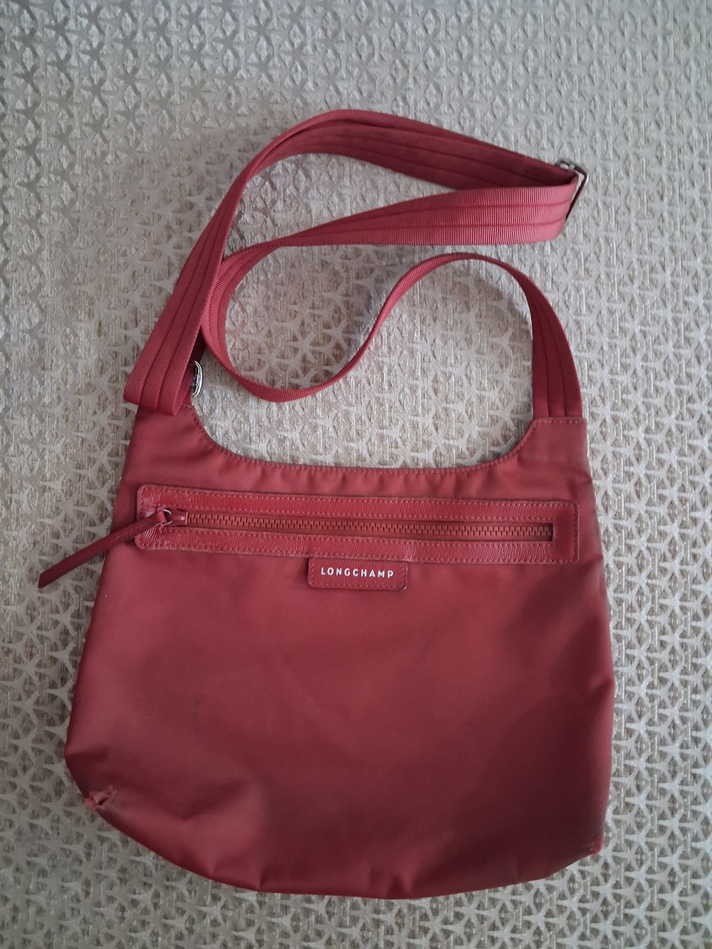 Longchamp red nylon crossbody bag